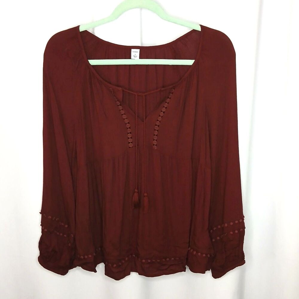 Old Navy Peasant Blouse Relaxed Flowy Rayon Top Lace Lightweight Womens Small